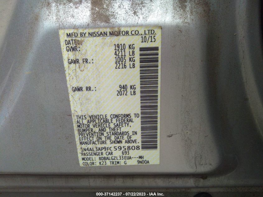 2015 NISSAN ALTIMA 2.5 S - 1N4AL3AP9FC595808