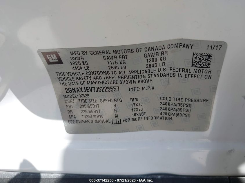 2018 CHEVROLET EQUINOX LT - 2GNAXJEV7J6225557