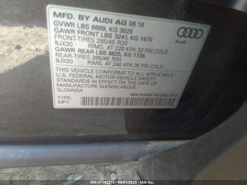 2018 AUDI Q7 PRESTIGE - WA1VAAF74JD051017