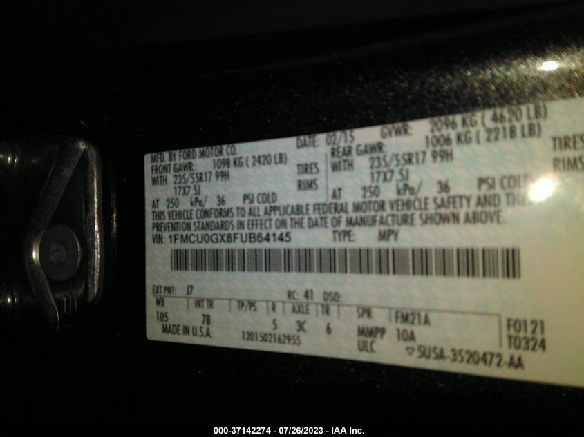 2015 FORD ESCAPE SE - 1FMCU0GX8FUB64145