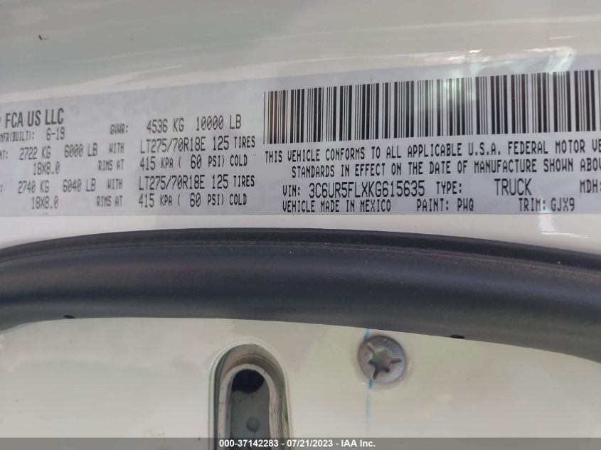 2019 RAM 2500 LARAMIE - 3C6UR5FLXKG615635