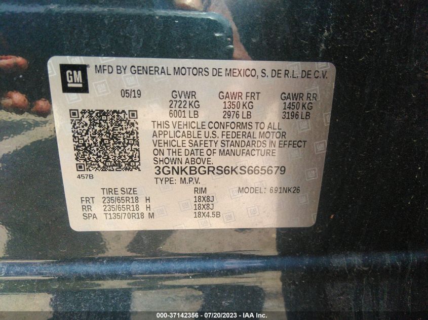 2019 CHEVROLET BLAZER - 3GNKBGRS6KS665679