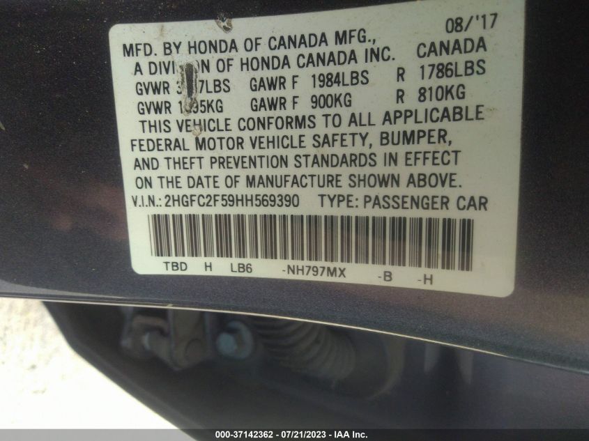 2017 HONDA CIVIC SEDAN LX - 2HGFC2F59HH569390