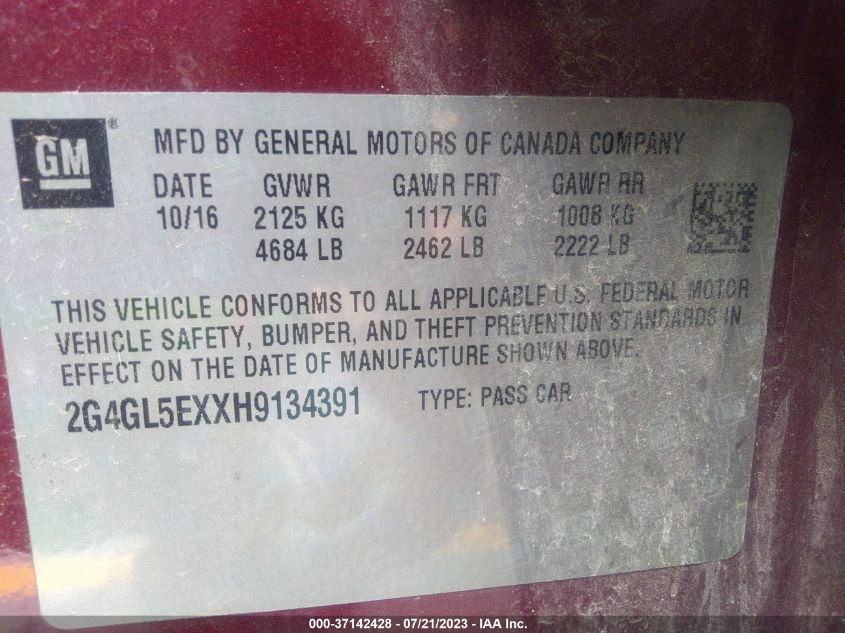 2017 BUICK REGAL SPORT TOURING - 2G4GL5EXXH9134391