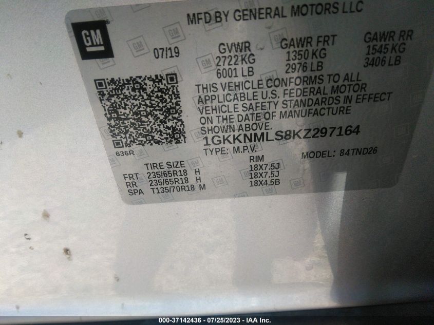 2019 GMC ACADIA SLT - 1GKKNMLS8KZ297164