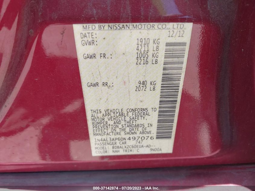2013 NISSAN ALTIMA 2.5 SL - 1N4AL3AP6DN497076