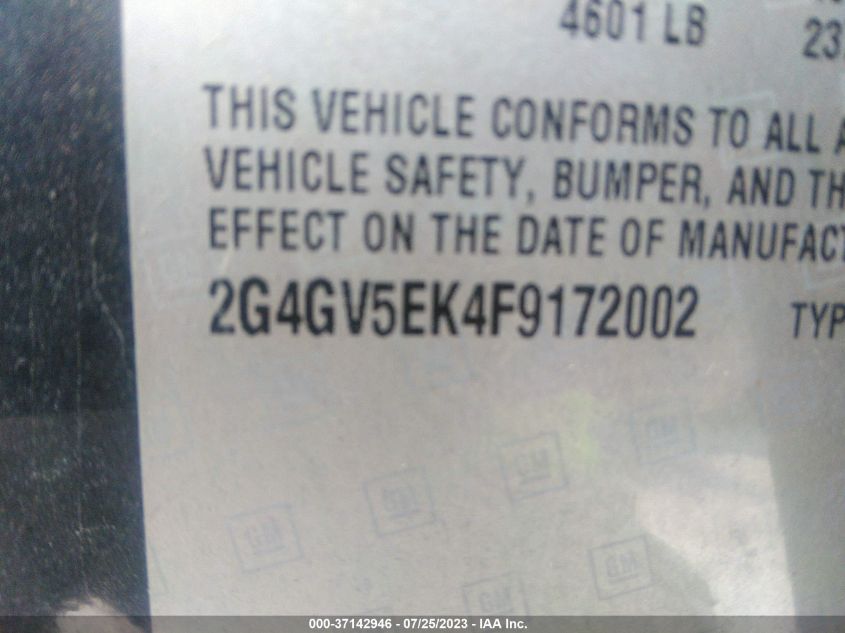 2015 BUICK REGAL - 2G4GV5EK4F9172002