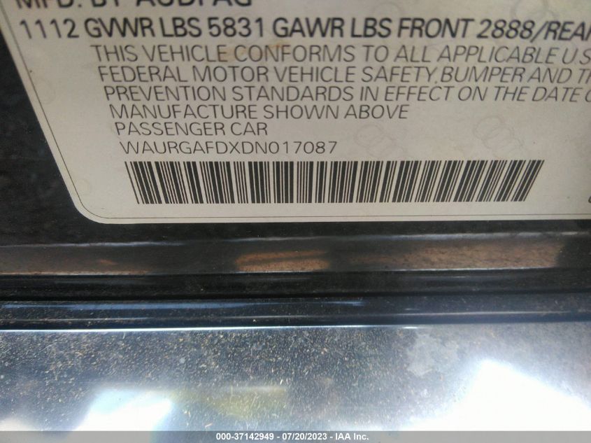 2013 AUDI A8 L 3.0L WAURGAFDXDN017087