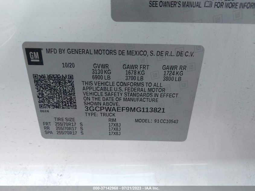 2021 CHEVROLET SILVERADO 1500 WORK TRUCK - 3GCPWAEF9MG113821