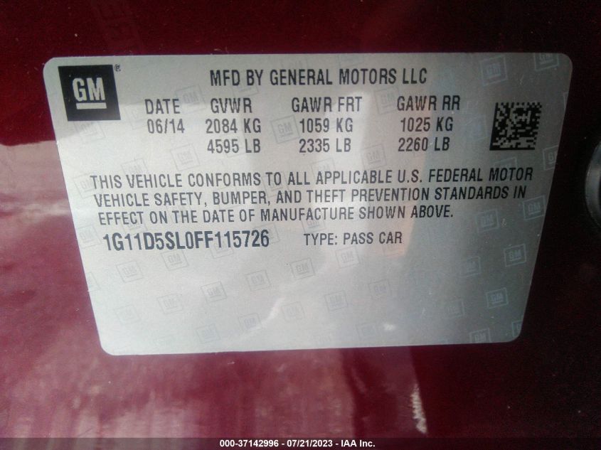 2015 CHEVROLET MALIBU LT - 1G11D5SL0FF115726