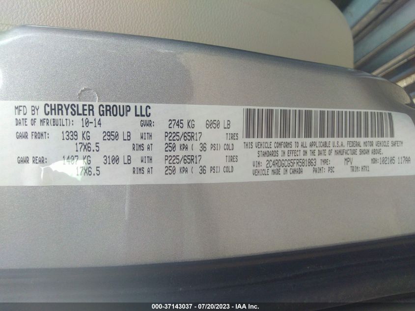 2015 DODGE GRAND CARAVAN SXT - 2C4RDGCG5FR581863