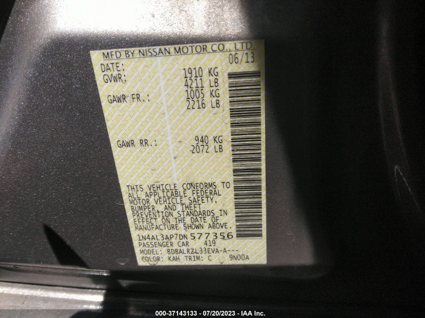 2013 NISSAN ALTIMA 2.5 S - 1N4AL3AP7DN577356