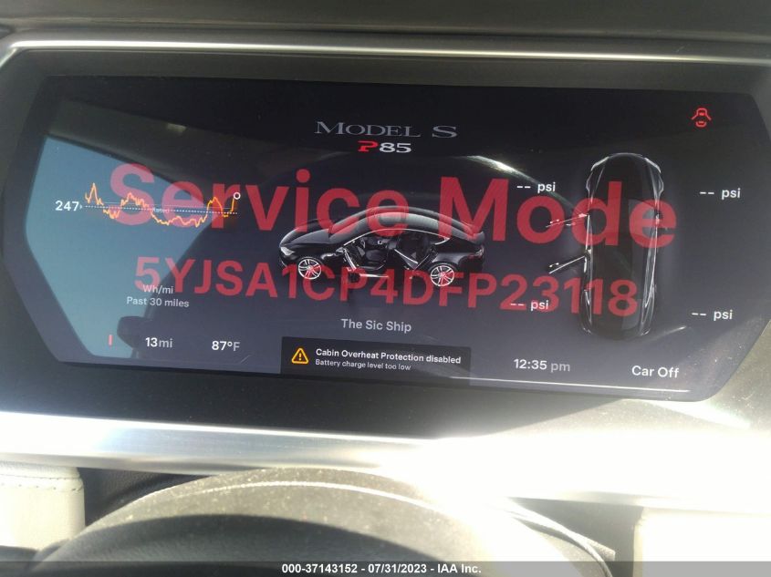 2013 TESLA MODEL S - 5YJSA1CP4DFP23118