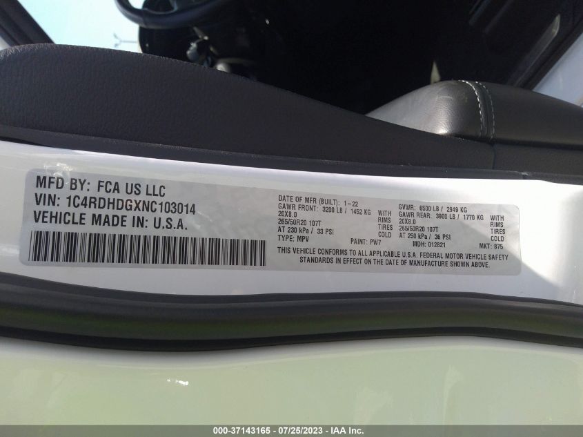 2022 DODGE DURANGO GT PLUS - 1C4RDHDGXNC103014