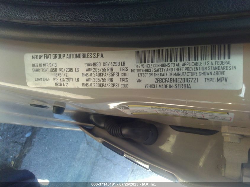 2014 FIAT 500L EASY - ZFBCFABH1EZ016721