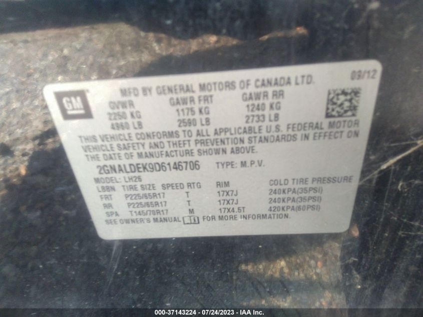 2013 CHEVROLET EQUINOX LT - 2GNALDEK9D6146706