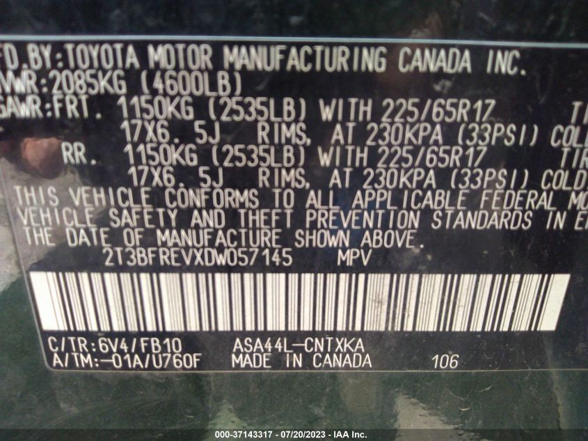 2013 TOYOTA RAV4 LE - 2T3BFREVXDW057145