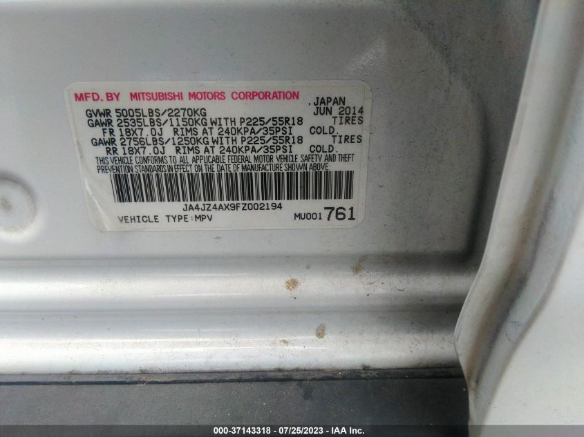 2015 MITSUBISHI OUTLANDER GT - JA4JZ4AX9FZ002194