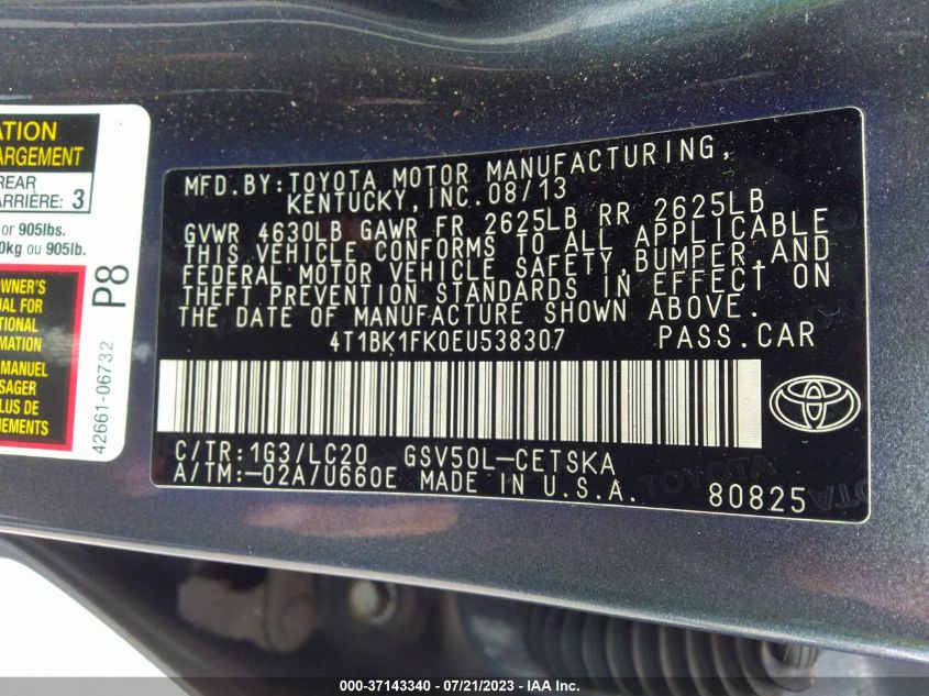 2014 TOYOTA CAMRY SE/XLE - 4T1BK1FK0EU538307