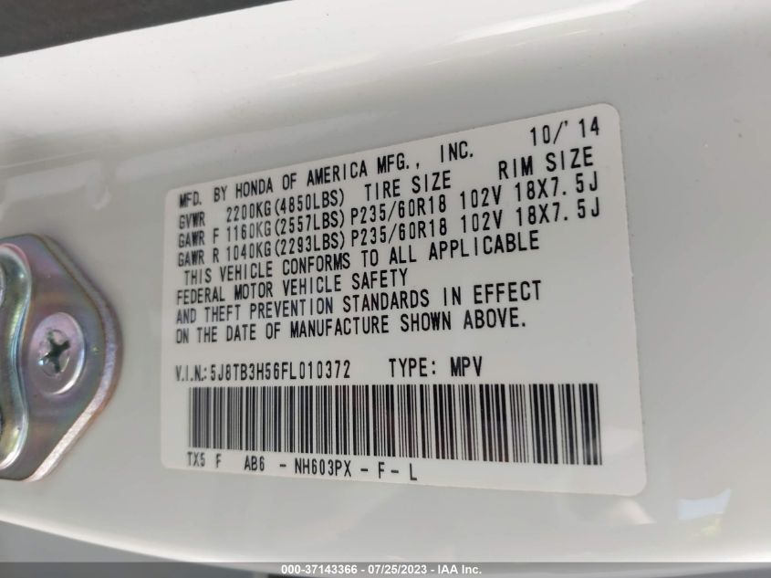 2015 ACURA RDX TECH PKG - 5J8TB3H56FL010372