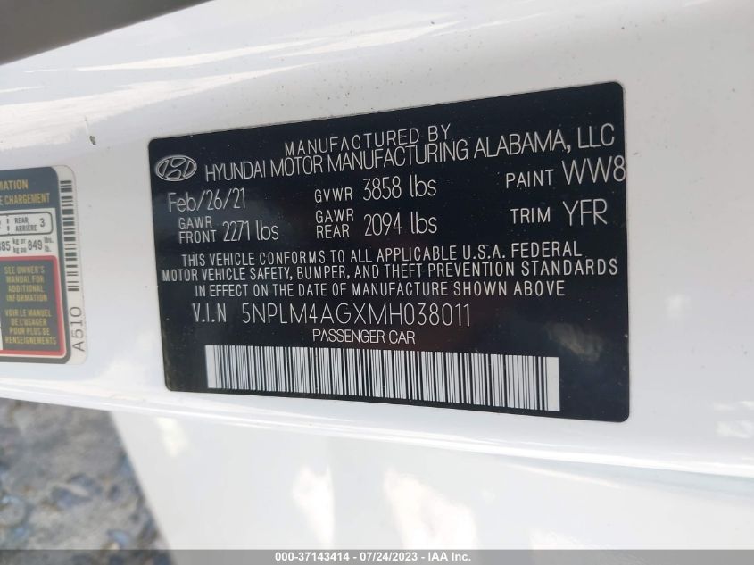 2021 HYUNDAI ELANTRA SEL - 5NPLM4AGXMH038011