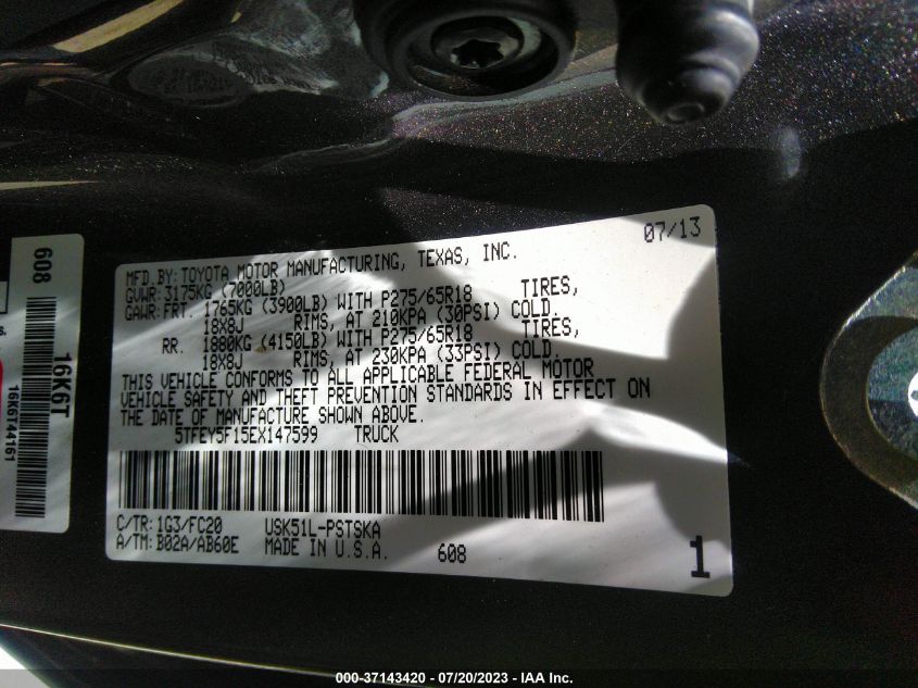 2014 TOYOTA TUNDRA 2WD TRUCK SR5 5TFEY5F15EX147599