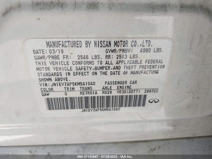 VIN JN1EV7AP5KM541040 2019 INFINITI Q50 LUXE/SPORT/SIGNATURE EDIT