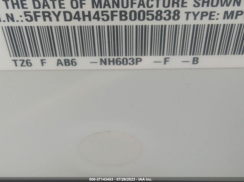 2015 ACURA MDX TECH PKG - 5FRYD4H45FB005838