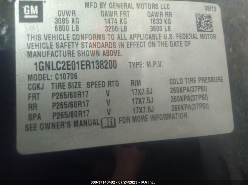 2014 CHEVROLET TAHOE COMMERCIAL - 1GNLC2E01ER138200