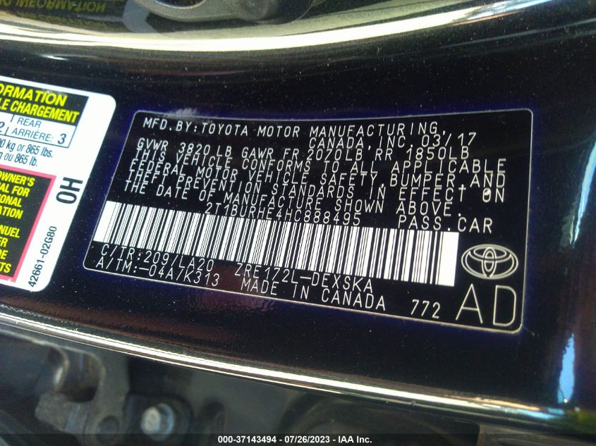 2017 TOYOTA COROLLA L/LE/XLE/SE - 2T1BURHE4HC888495