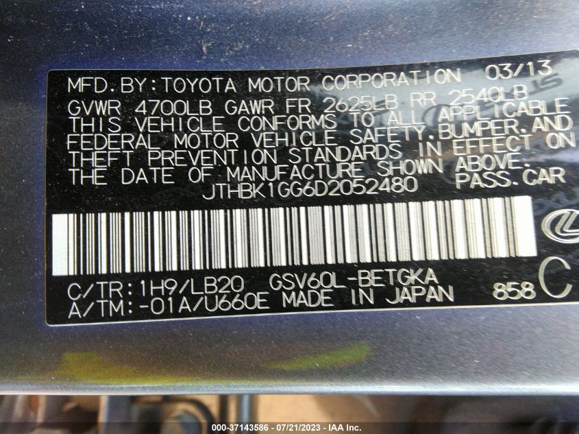 2013 LEXUS ES 350 4DR SDN - JTHBK1GG6D2052480
