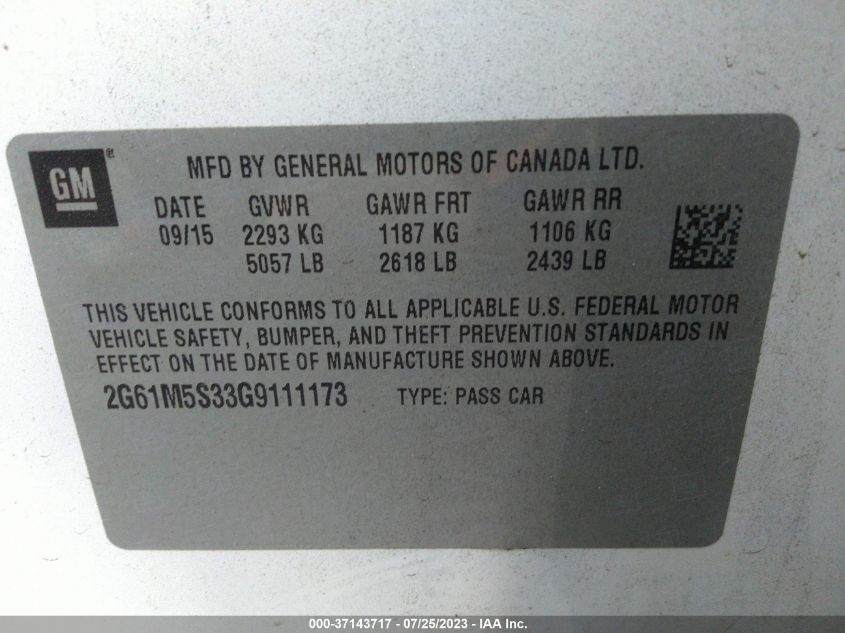 2016 CADILLAC XTS LUXURY COLLECTION - 2G61M5S33G9111173