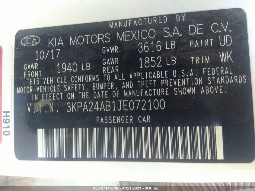 2018 KIA RIO LX/S - 3KPA24AB1JE072100