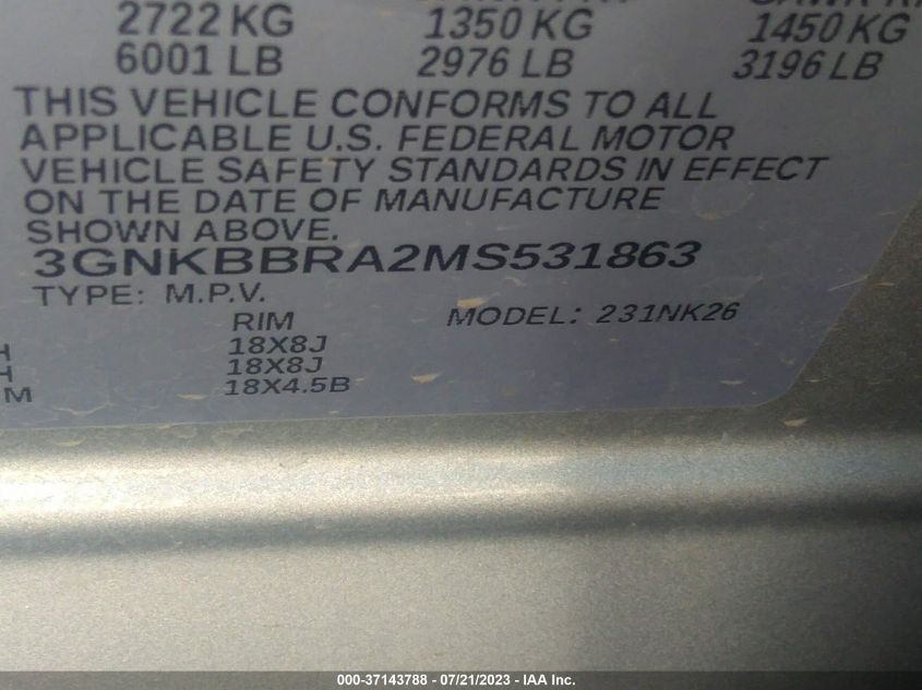2021 CHEVROLET BLAZER LT - 3GNKBBRA2MS531863