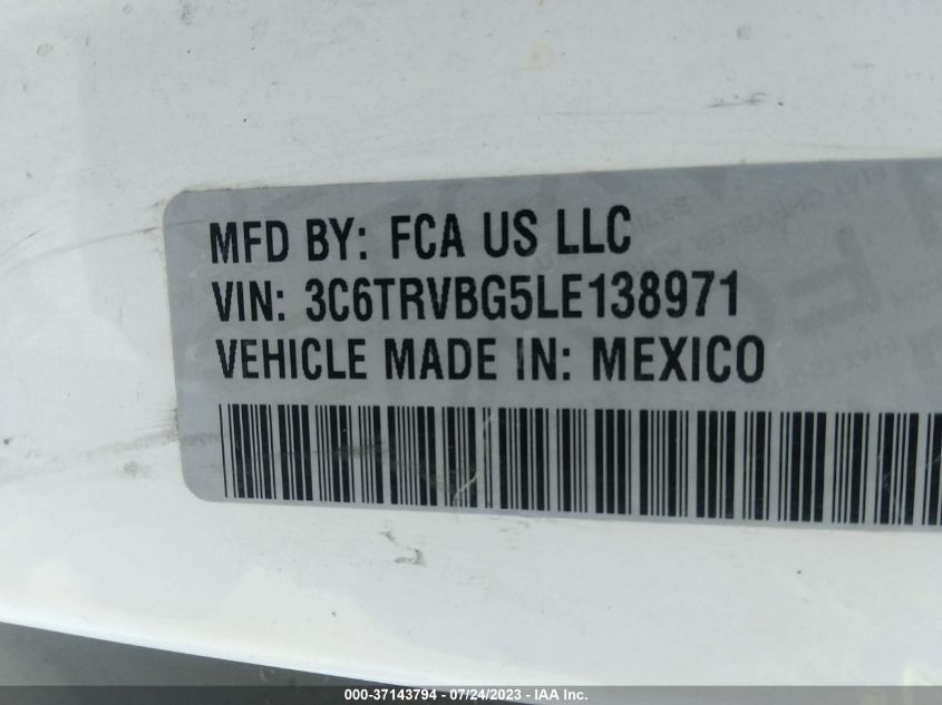 2020 RAM PROMASTER CARGO VAN - 3C6TRVBG5LE138971
