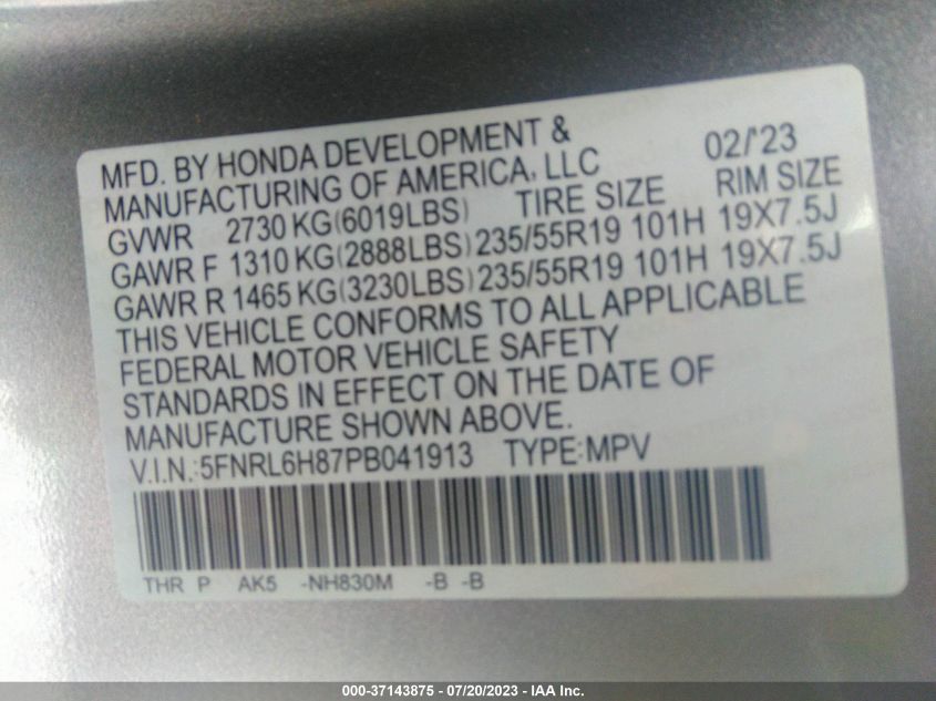 2023 HONDA ODYSSEY TOURING - 5FNRL6H87PB041913