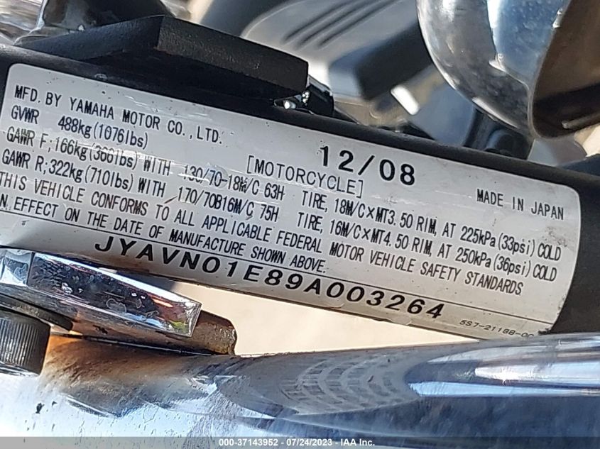 2009 YAMAHA XVS950 A - JYAVN01E89A003264