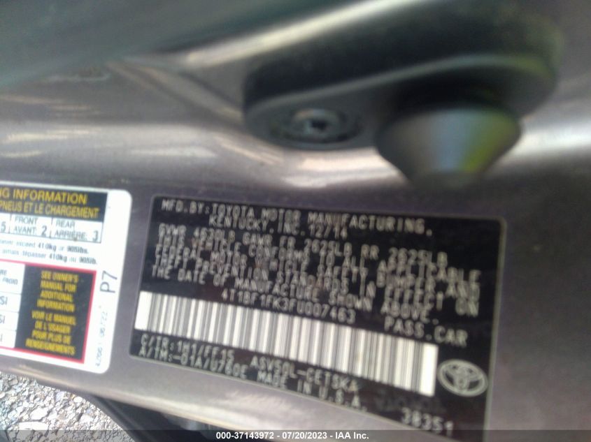 2015 TOYOTA CAMRY XLE/SE/LE/XSE - 4T1BF1FK3FU007463
