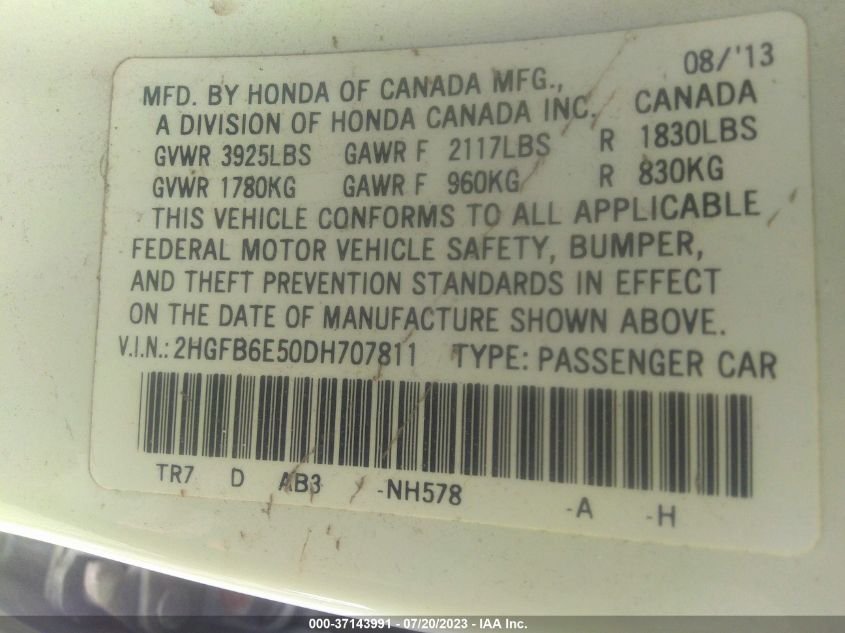 2013 HONDA CIVIC SDN SI - 2HGFB6E50DH707811