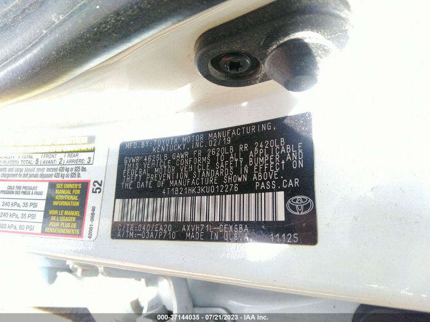 2019 TOYOTA CAMRY HYBRID - 4T1B21HK3KU012276