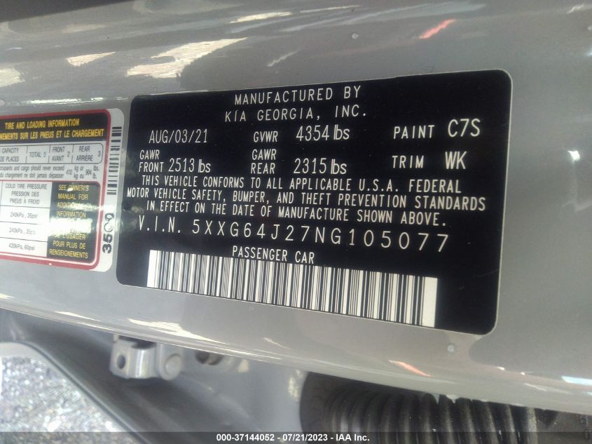 2022 KIA K5 GT-LINE - 5XXG64J27NG105077