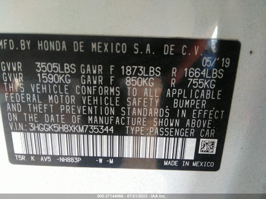 2019 HONDA FIT EX - 3HGGK5H8XKM735344