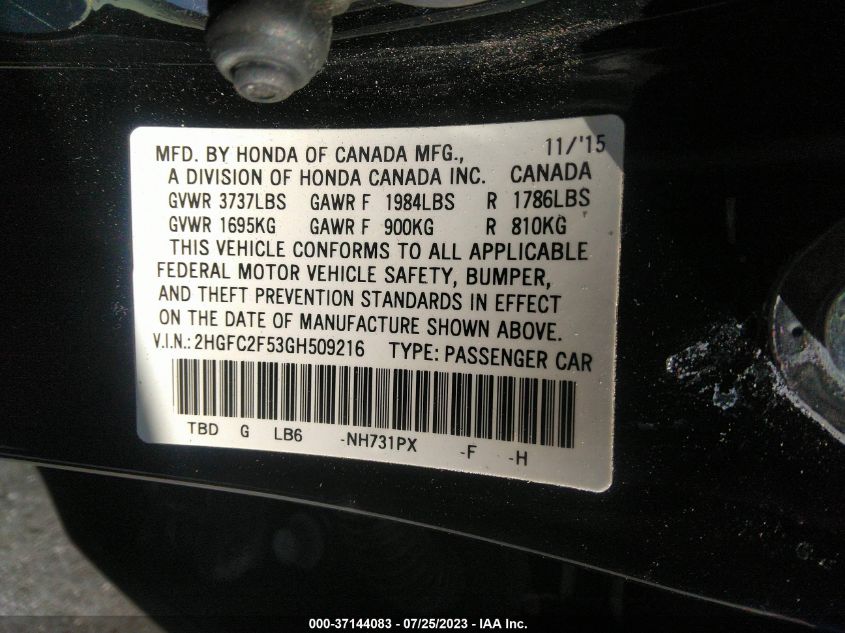 2016 HONDA CIVIC SEDAN LX - 2HGFC2F53GH509216