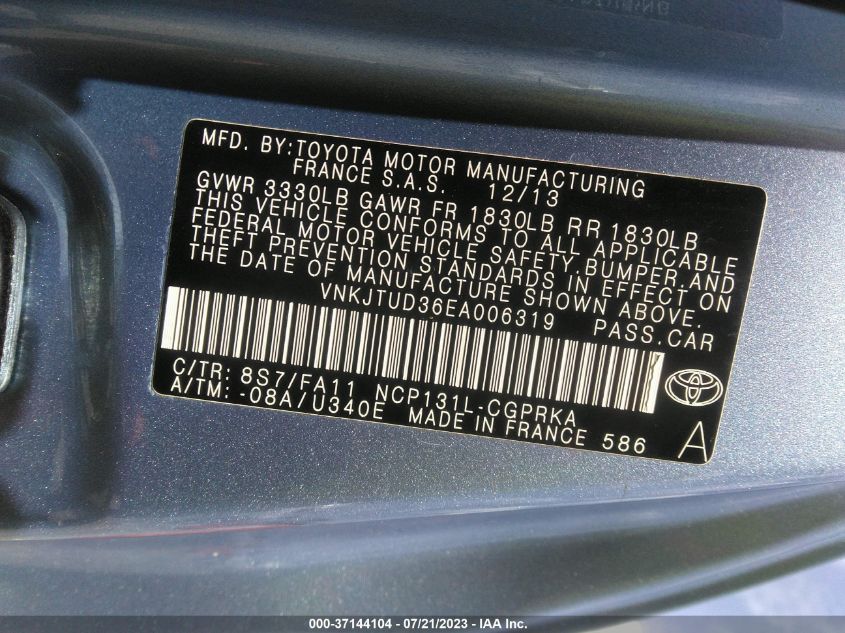 2014 TOYOTA YARIS L/LE - VNKJTUD36EA006319