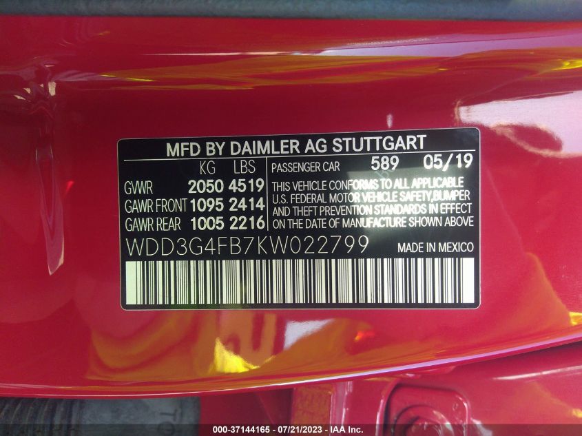 2019 MERCEDES-BENZ A-CLASS A 220 WDD3G4FB7KW022799