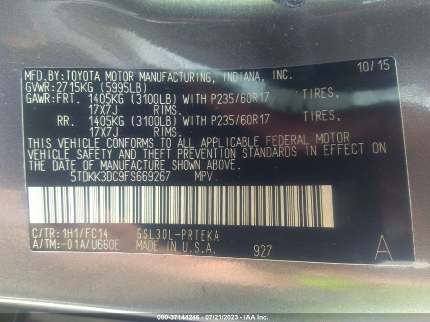 2015 TOYOTA SIENNA LE - 5TDKK3DC9FS669267