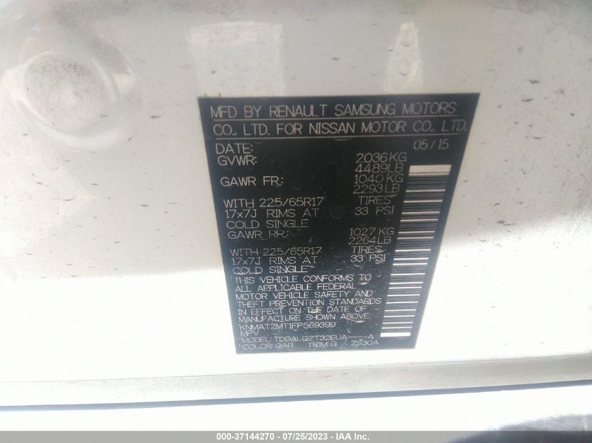 2015 NISSAN ROGUE SV - KNMAT2MT1FP569399