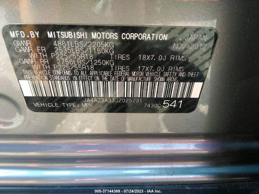 2018 MITSUBISHI OUTLANDER ES/SE/SEL/LE - JA4AZ3A33JZ025731