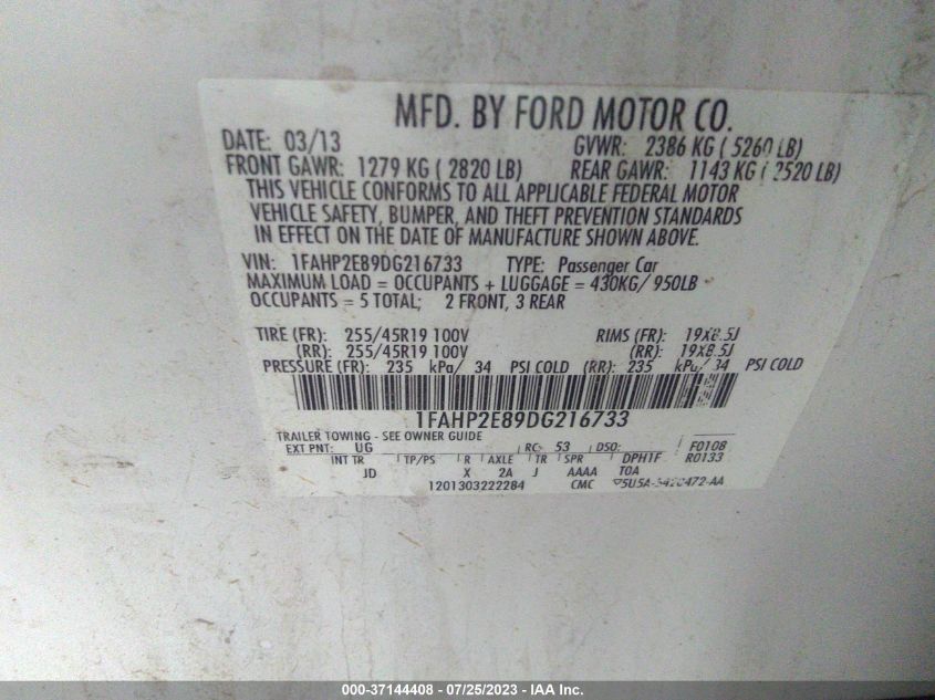 2013 FORD TAURUS SEL - 1FAHP2E89DG216733