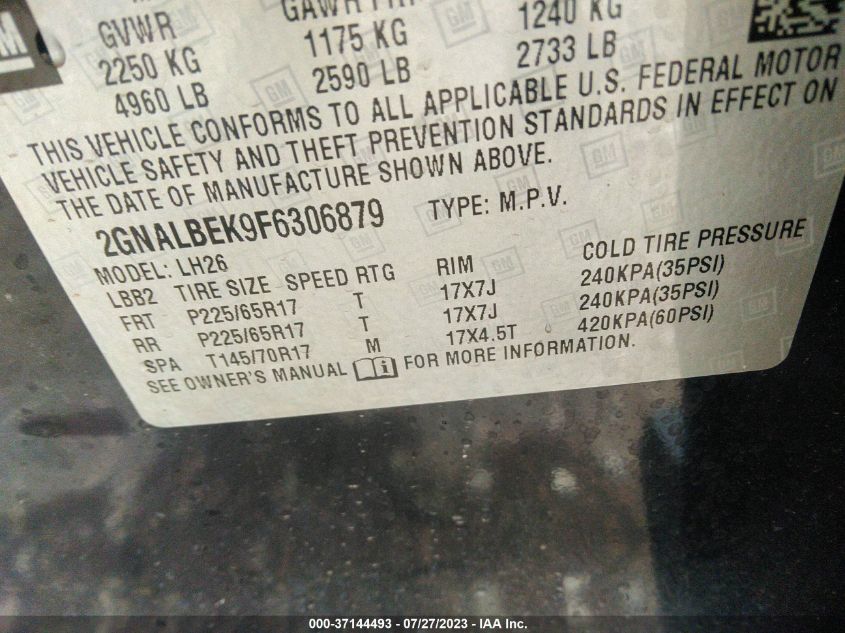 2015 CHEVROLET EQUINOX LT - 2GNALBEK9F6306879
